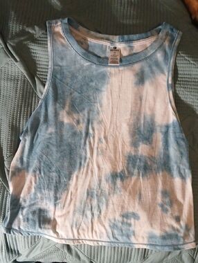90° DEGREE By Reflex Blue and White Tie-Dye Cropped Tank